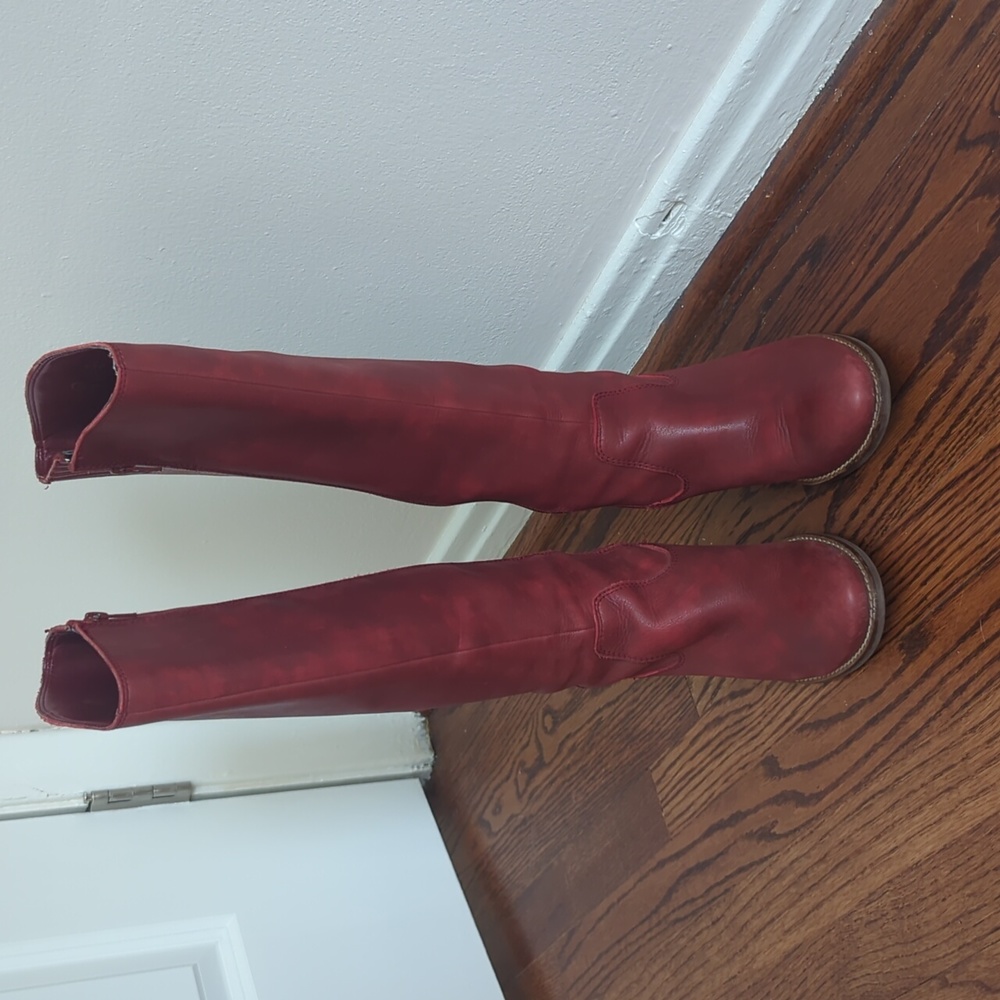 Seychelles Tall Red Leather Heeled Boots - Picture 2 of 10